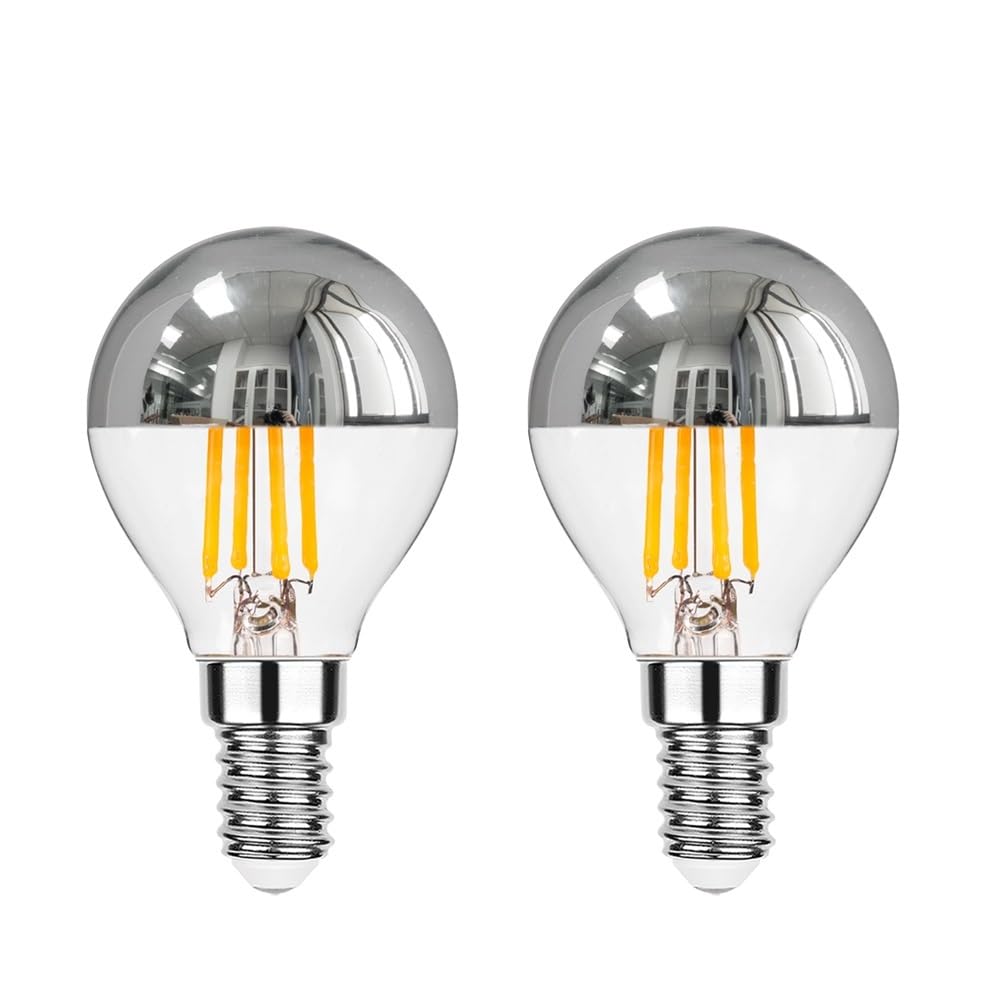 KYPSZQPSH E12 E14 LED Mirror Light Bulb Dimmable 4W G45 Top Silver Crown Globe Warm White 2700K Decor Corridor G14 Half Chrome Edison Bulb (Color : E12 110V, Size : 2PCS_YES_4W)