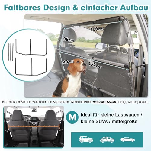 Snagle Paw Hundegitter Auto,127cm Breit Kofferraum Trenngitter für 2 und 3 Reihe Reihen Sitze & Laderaum,Rücksitz Hundenetz Auto,Trenngitter Kofferraum mit Durchsichtigem Maschennetz für LKW, SUV