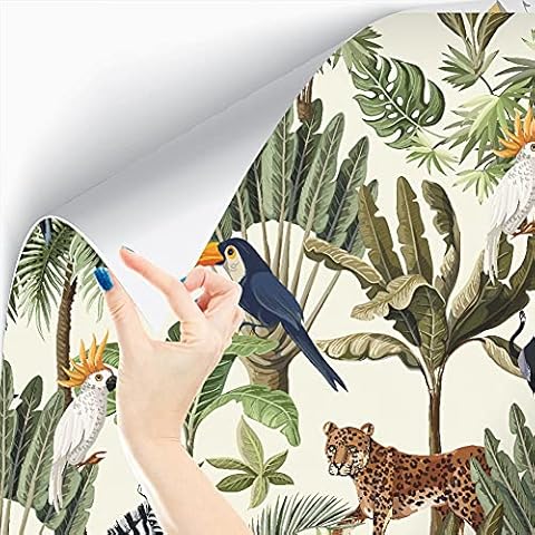 Peel and Stick Tropical Palm Contact Paper Wallpaper, Summer Jungle Forest Self Adhesive Vinyl Film Stickers, Removable Monstera Wall Paper for Walls, Cabinets, Dresser, Drawer, Walls Cover