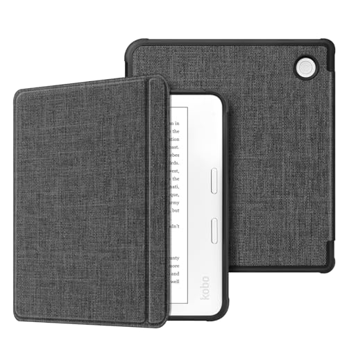 Fintie Hülle für Tolino Vision Color (2024)/Vision 6 (2021) & Kobo Libra Color (2024)/Libra 2 (2021) 7 Zoll eReader - Superleicht Soft TPU Schutzhülle mit Auto Schlaf/Wach Stoff dunkelgrau