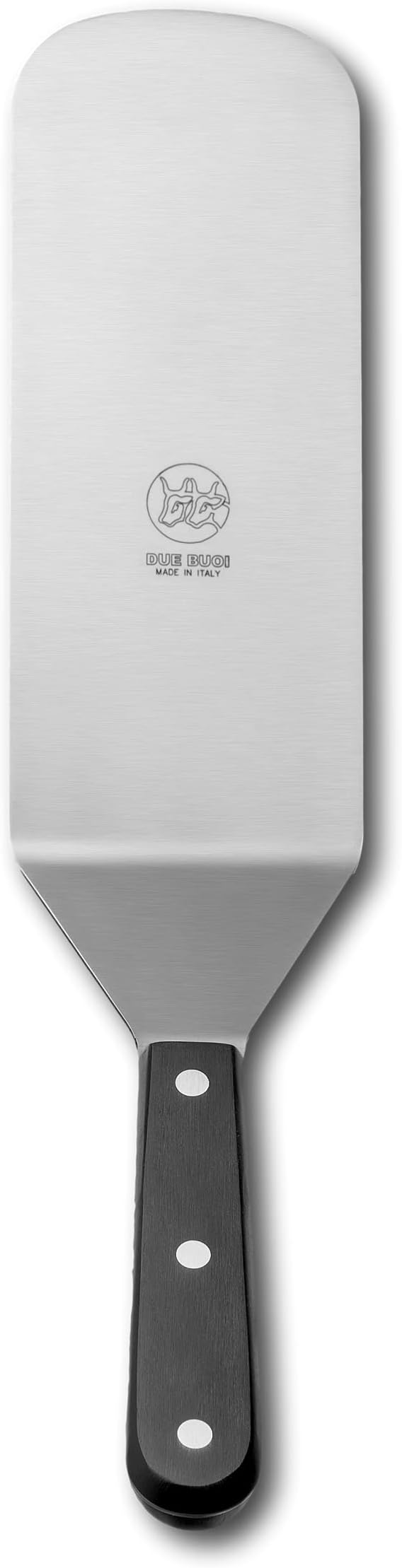 DUE BUOI Lasagna Long Spatula blade dimension 3.15” X 10". Hardened stainless steel. Professional quality restaurant. Kitchen bbq grill griddle pastry. Full Tang Triple Riveted. ICQ Approved.