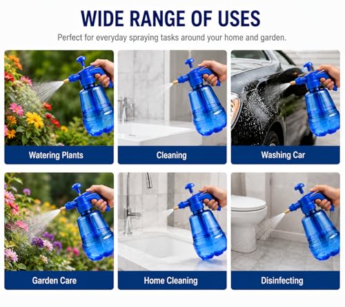Image of Pressure Sprayer Pump Bottle for Home & Garden Plants, Cleaning & Disinfecting | Fine Mist & Power Stream Water Spray Bottle | Leak Proof Portable Sprayer (Blue)