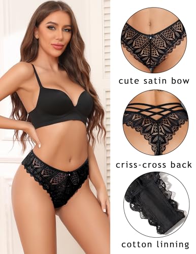 Image of Avidlove Womens Underwear Lace Cheeky Panties Criss Cross Back Bikini Thongs Sexy Undies