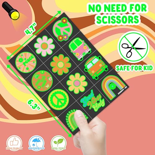 Image of 96PCS One Two Groovy 60s 70s Pre-Cut Luminous Temporary Tattoos for Kids