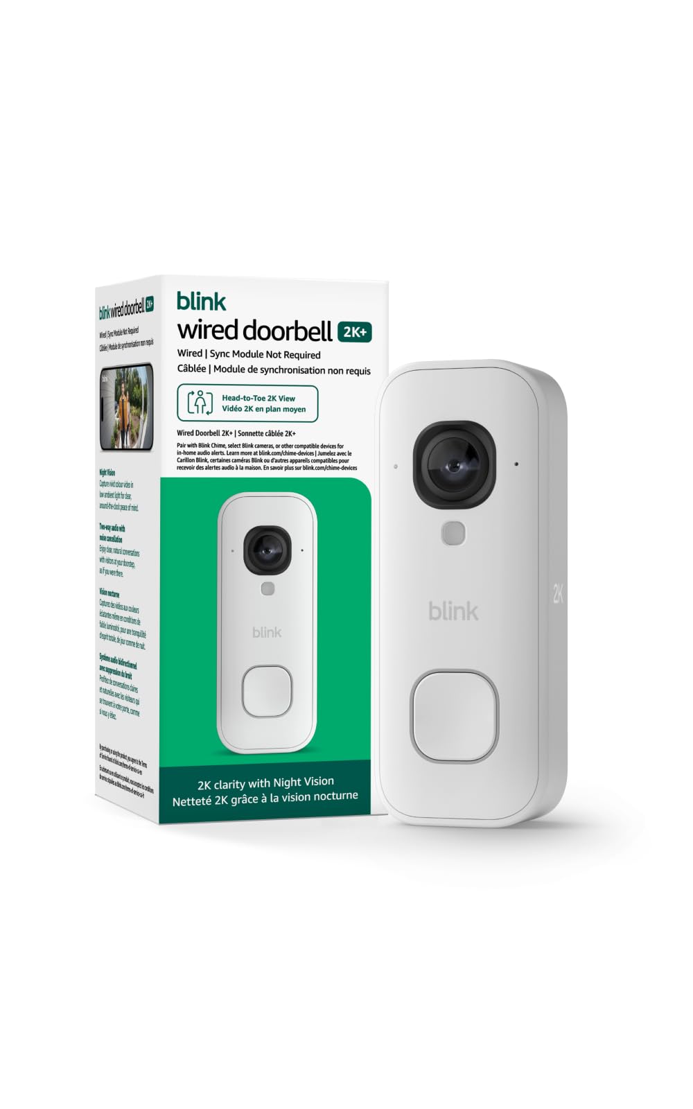Blink Wired Doorbell 2K+ (newest model) — Head-to-Toe 2K video doorbell continuous hardwired power pair with Alexa or Blink Chime (sold separately) required for in-home alerts