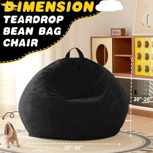 Image of HABUTWAY 2FT Bean Bag Chair, 2' Beanbags Small Bean Bag Chairs with Filling, Teardrop Bean Bag Chair Luxurious Velvet Ultra Soft Fur with Removable Cover (Black)