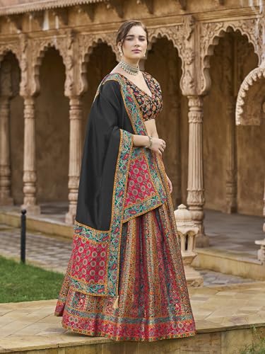 Image of PURVAJA Women's Jacquard Semi-Stitched Lehenga choli