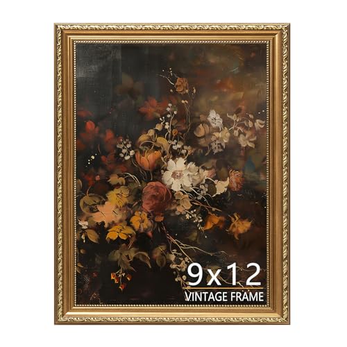 9x12 Picture Frame Vintage Bronze Gold Picture Frame for Tabletop & Wall Mount Antique Photo Frame 9 x 12 for Living Room Bedroom Office or Gallery Wall Retro Home Decoration Gift - 1 Pack