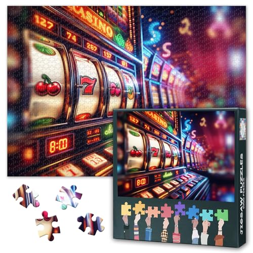 Jigsaw Puzzles 1000 Pieces for Adults Casino Slot Machine Lucky Sevens Bar Spin Game Paper Puzzles...
