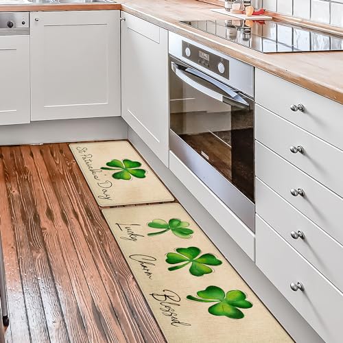 St-Patricks-Day-Kitchen-Rug-Set-of-2-Non-Slip-Absorbent-Door-Mats-Seasonal-Lucky-Green-Shamrock-Clover-Decorative-Kitchen-Floor-Mat-17×29-and-17×47-Inch-DM127 St Patricks Day Kitchen Rug Set of 2 Non Slip Absorbent Door Mats Seasonal Lucky Green Shamrock Clover Decorative Kitchen Floor Mat 17×29 and 17×47 Inch DM127