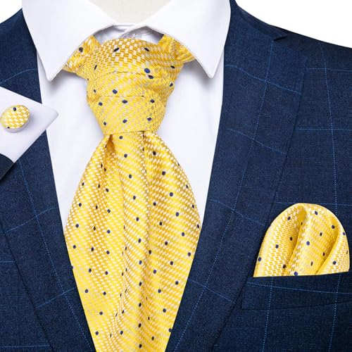 Image of DiBanGu 3PCS Ascot Ties for Men Wedding Jacquard Woven Silk Ascot Cravat for Men Cravat Tie and Pocket Square Set