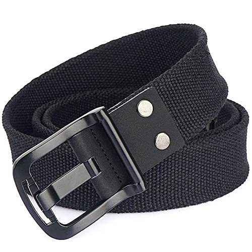 Hoanan Menâ€™s Black Military Web Belt, Heavy Duty Metal Pin Buckle Canvas Work Belt Fit from Thin to Big Waist(Black, waist: 25"-31")