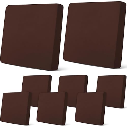 Newwiee 8Pcs Patio Cushion Covers Stretch Outdoor Cushion Cover Replacement for Patio Furniture Sofa Couch Slipcovers, Soft Flexibility Washable Furniture Protector(Waterproof Pure,Dark Coffee)