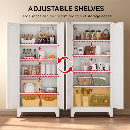 Image of COFaR 71 inch White Arched Pantry Cabinet with Doors and 5-Tier Storage