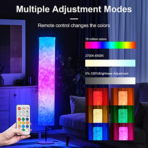 Soft Light Floor Lamp,60" Simple Design Morden Slim Rgb 16 Color Changing Led Tyvek Fabric Shade Dimmable Remote Control Standing Lamp For Living Room Bedroom Game Room (60Inch-Rgb Remote) #TOP1
