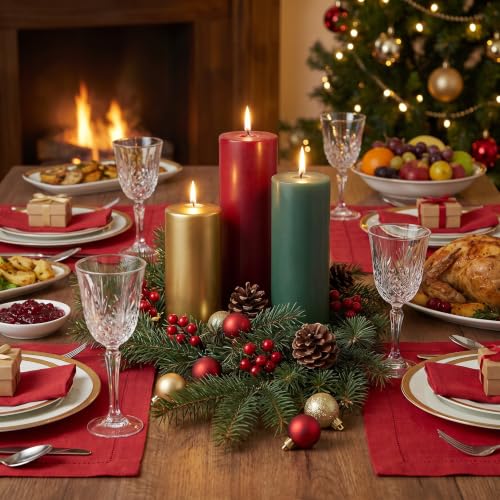 Image of Conelist 3 Pack Christmas Pillar Candles Set Red Green and Gold 3 Sizes | Unscented Dripless Christmas Candles, 4in 5in 6in Smokeless Holiday Candles for Gift Dinner Centerpieces Party Decoration