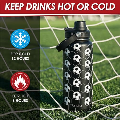 Image of SANDJEST Soccer Insulated Stainless Steel Water Bottle 32oz, Aesthetic Sport Vacuum Chug Lid Travel Tumbler for Men Friends Boys Dad Brothers, Gifts for Birthday Christmas Fathers Day