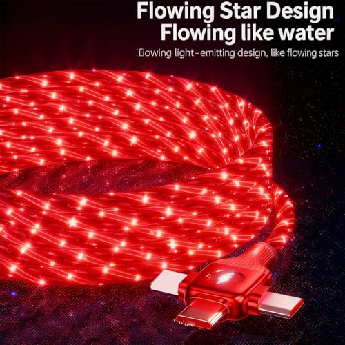Image of AYI Red Starry Sky USB Charging Cable Cross Edition, 6-in-1 Multi Charger Cord 39in, Glowing LED Data Sync Wire, Tangle-Free PVC, Smart Trickle Charge Chip, Compatible with Virtually All Devices.
