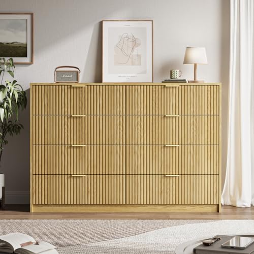 Image of MAISONARIA Dresser for Bedroom, 8 Drawer Double Dresser, Modern Chest of Drawers for Bedroom, Living Room, Entryway and Closet, 15.7 inch D x 55 inch W x 37.4 inch H, Natural