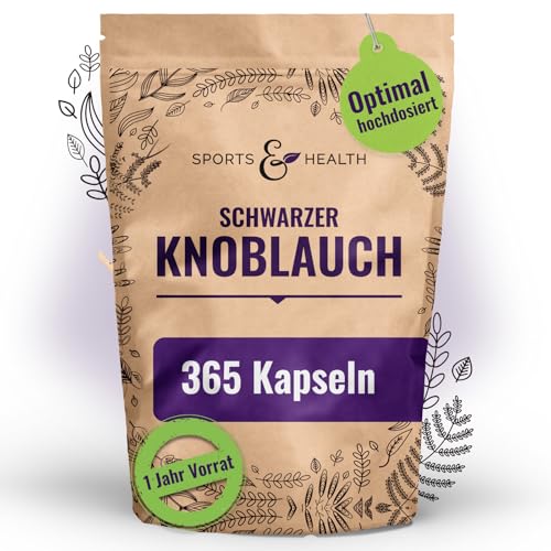 Schwarzer Knoblauch Kapseln hochdosiert 9000 mg Aus 15:1 Extrakt - 365 Kapseln - Black Garlic Capsules - Vegan & Ohne Zusätze - Schwarzer Knoblauchknollen Extrakt Knoblauchkapseln Knoblauch-Extrakt