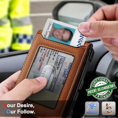 Image of KEMISANT Men Wallet,Slim Wallet Card Case With Magnetic Billfold Flip,Pop-up Access for 12Cards RFID Blocking