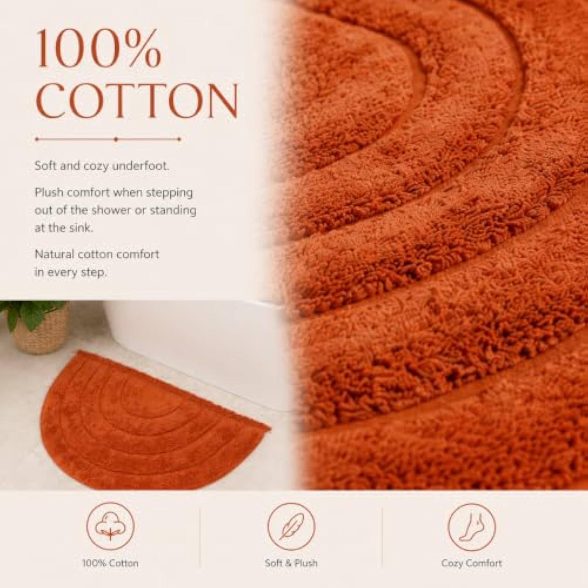 Half Circle Bath Mat in Rust Colour