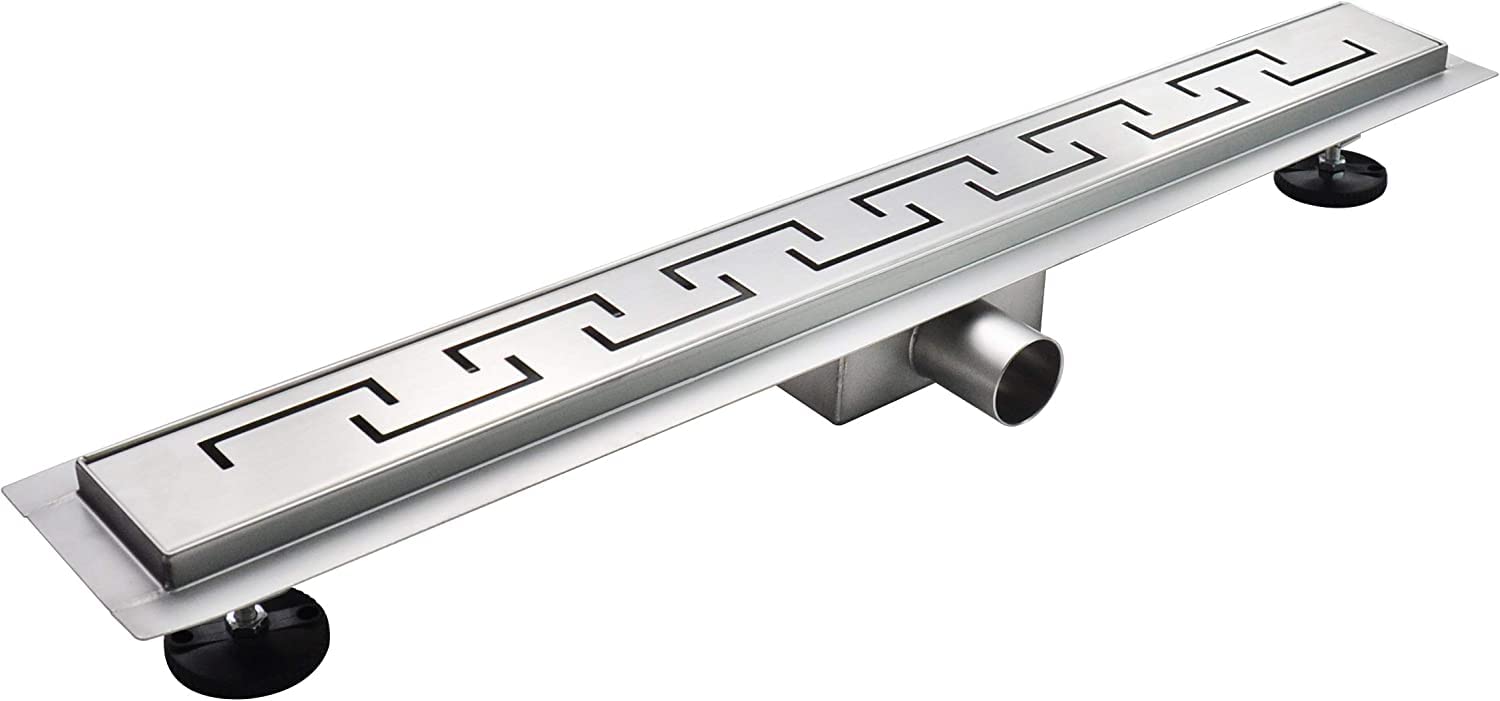 Canaleta de Ducha Rectangular de Acero Inoxidable Ultra Plana Medida 100cm - Modelo R4 Desagüe de Borde Griego plateado