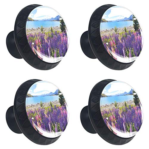 Anna Cowper Field of Lupin Wildflowers On The Shore of Lake Tekapo New Zealand Idyllic Scenery 4 Pcs Cabinet Cupboard Knobs for Kitchen Home Office Cabinet Cupboard