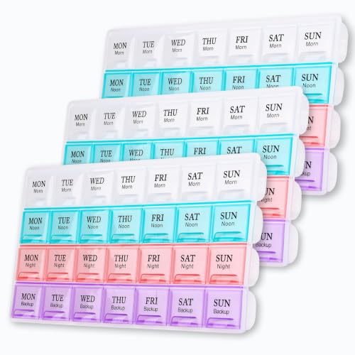 Image of Large Weekly Pill Organizer 4 Times A Day, 7 Day Pill Box，(3Pack)