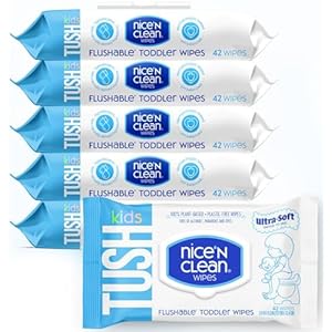 Nice ‘N CLEAN Flushable Toddler Wipes 42ct (6-Pack) | 100{b13794532221bd7716b1630afd9d7d94fcba1925a8b0df34bdffa89758f7d763} Plant-Based, Unscented Wet Wipes for Sensitive Skin | Potty Training Essentials | Flushable Baby Wipes for All Ages