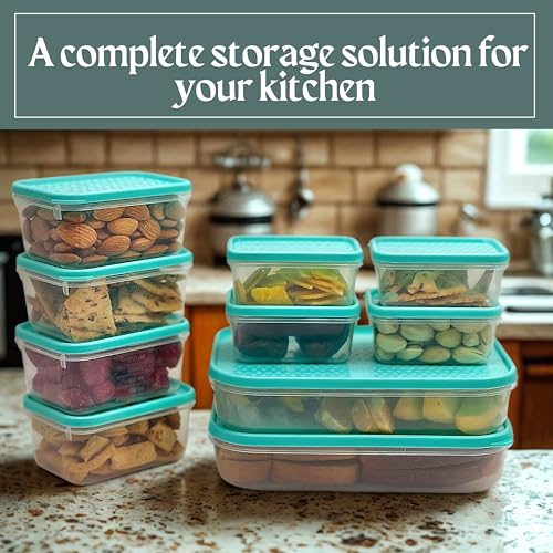 Image of Happy Cove Kitchen 10 Piece Container Set - Durable Containers for Kitchen Storage Set, BPA-Free, Stackable, Clear Organizers for Pantry, Fridge, and More | Microwave Safe | Dishwasher Safe
