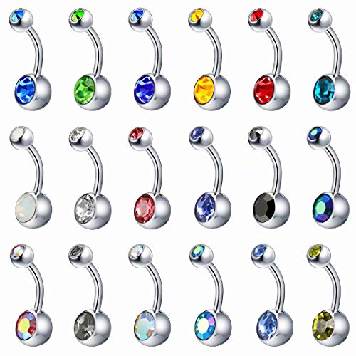 Belly Button Rings 14G Surgical Steel Barbell Belly Rings for Women Girls Body Piercing Jewelry(18Pcs)