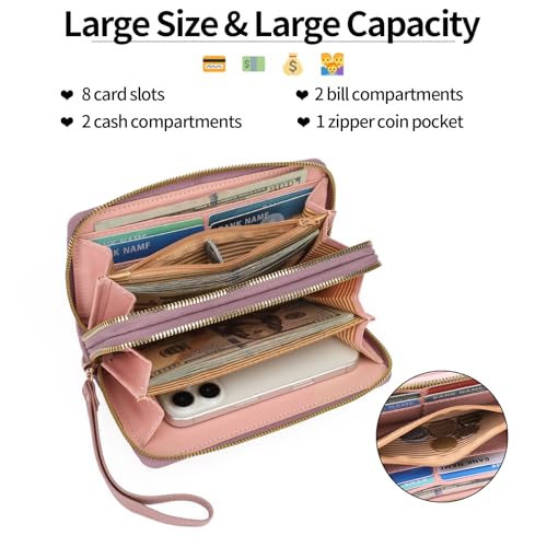 Women's Wallet Large Capacity Double Zip Ladies Card Phone Holder Quilted Wristlet3