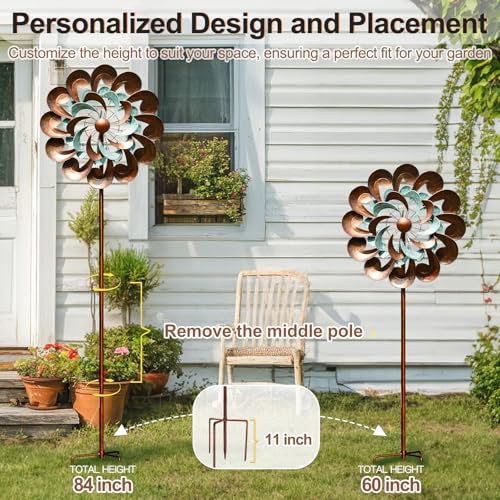 Image of Wind Spinners for Yard and Garden Large, 84 Inch Wind Spinners Outdoor Metal, Wind Sculptures & Spinners Birthday Gifts for Family or Friends(Classical Flower)