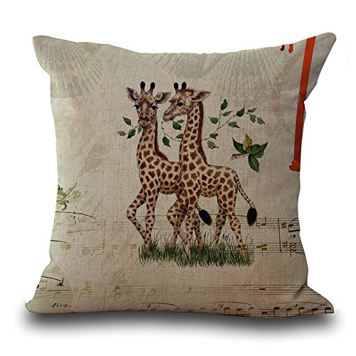 Hengjiang Housse de coussin en coton et lin pour la maison, Coton et lin, Girafe Baby 5, 45 x 45 Centimeters