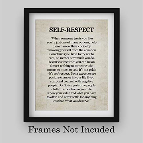 "Self-Respect-Know Your Value" Inspirational Quotes Wall Art Sign -8 x 10" Distressed Poster Print-Ready to Frame. Motivational Home-Office-School-Dorm Decor. Great Reminder to Inspire Self-Worth!