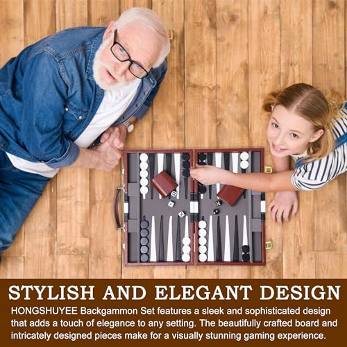 Hongshuyee BROWN-01 Backgammon Sets For Adults,15 Inch Backgammon Brown Sets Classic Board Game thumb #5