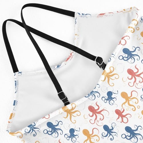 senya Girls Swimsuits One-Piece Swimwear Tie Bathing Suit Beach Summer Round Neck 5-6T Yellow Red Blue Octopus Pattern4