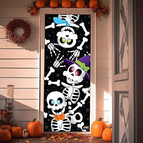 Image of JOYIN 30 inchx72 inch Door Cover Skeleton Halloween Decorations Indoor, Home Decor Haunted House Stickers Party Supplies Favors for Garage Window Wall Cover Cute