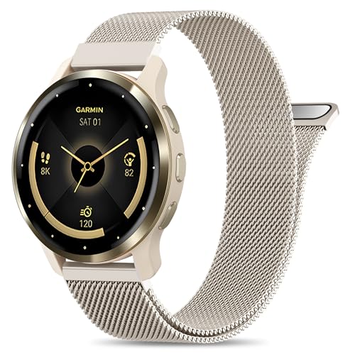 Laband 22mm Metal Mesh Compatible with Garmin Venu 3 Watch Band/Venu 2/Vivoactive 4/Venu 4 45mm Stainless Steel Magnetic Replacement Sport Strap for Forerunner 255/255 Music/265/265 Music/570 47mm