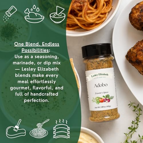 Image of Lesley Elizabeth Adobo Traveler's Spices - Authentic Filipino & Latin-Inspired Seasoning Blend for Chicken, Pork, Beef & Vegetables | All-Purpose Gourmet Grill & Cooking Rub