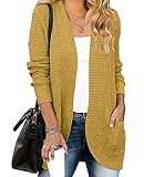 MEROKEETY Womens Long Sleeve Cardigan Sweaters Fall Winter Chunky Cozy Knit Draped Open Front Outwear Outfits, Mustard, M