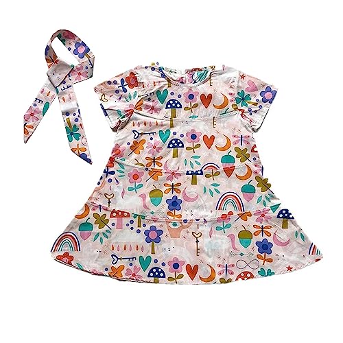 Toddler Girls Print Cartoon Rainbow Dress Trim Round Neck Dress Summer Dress Girls Size 8