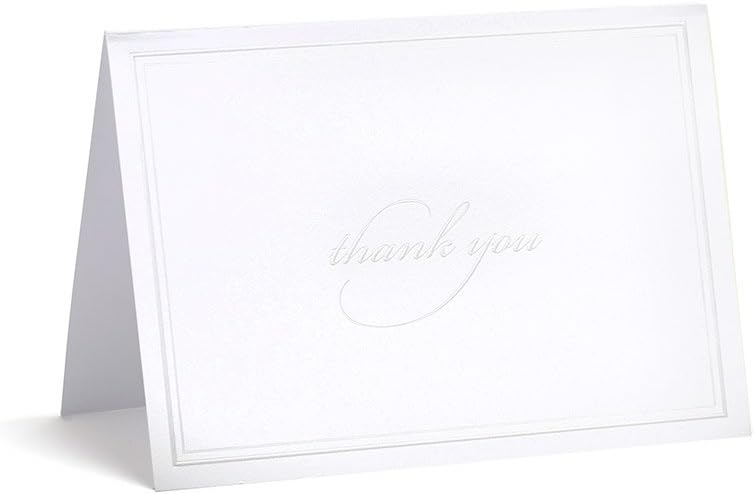 Gartner Studios Pearl White Thank You Cards, 3.5” x 5”, Set of 50, includes Envelopes (61506)