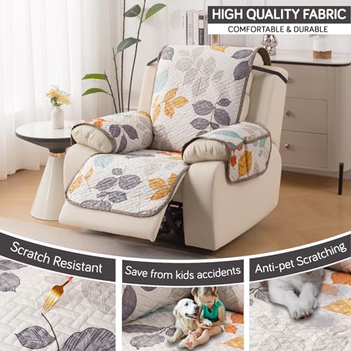 Image of HOKIPO Quilted Recliner Mat 1 Seater, with Side Pockets, Multicolor Leaves