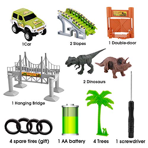 ShinePick Dinosaur 142 PCS Race Car Train Track Toys Create A Road Dinosaur Tracks Set Flexible Tracks Playset, Perfect Christmas & Birthday Gift for Kids - Thumbnail 4