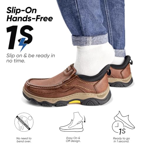 YONGJIA Mens Hands Free Slip in Loafers Walking Slip on Leather Casual Comfortable Breathable Shoes2