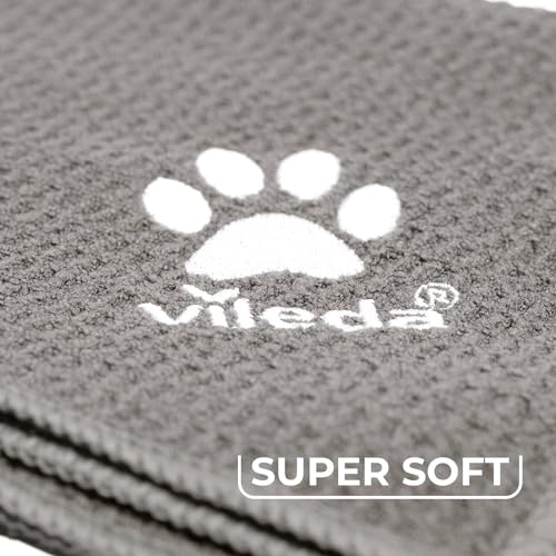 Vileda Pet Pro Mikrofaser-Handtuch M, zur Reinigung und zum Abtrocknen von Haustieren, 45 x 70 cm, Handtuch mit Waffelstruktur, weiches Mikrofaser-Material, für kleine Hunde, Grau