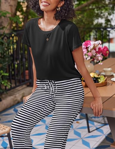 Ekouaer 2 Pack Pajamas for Women Set Short Sleeve Sleepwear Top and Pants Pjs Soft Printed Lounge Sets with Pockets3