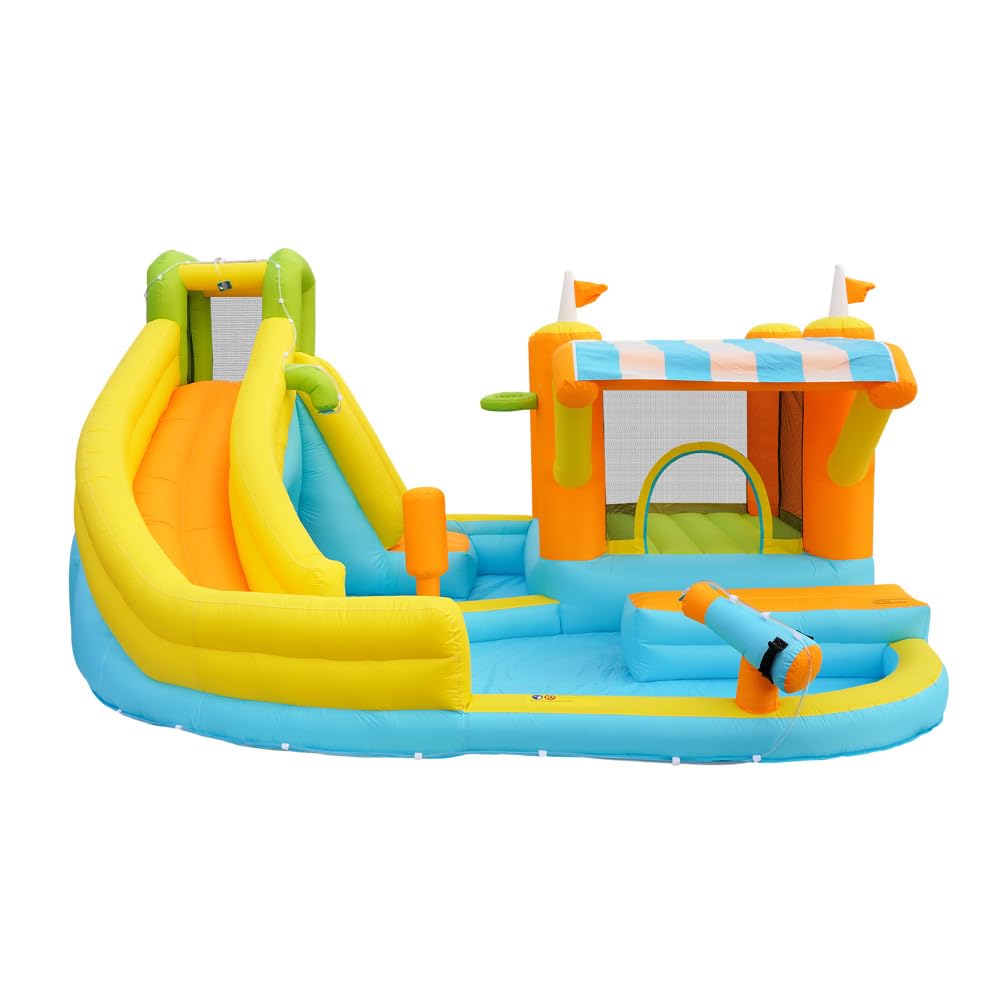 Castillo Hinchable con tobogán acuático y Piscina, Castillo Hinchable de Juegos acuáticos para Exteriores, Parque Infantil acuático con Ventilador, Juguete Hinchable Grande para niños (433x375x165cm)